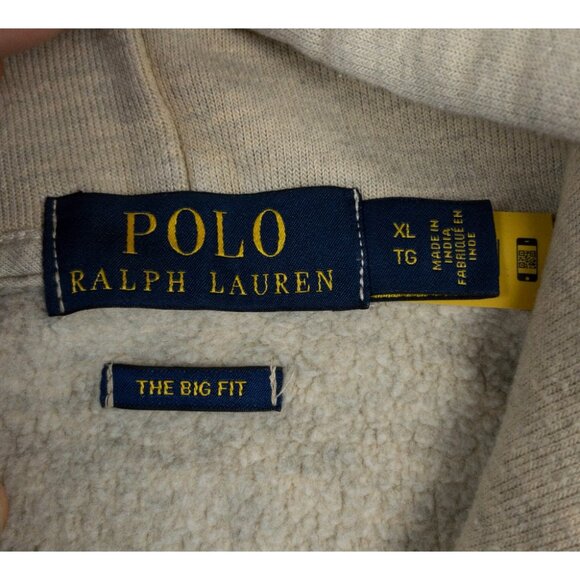 Polo Ralph Lauren Logo Hoodie Men's XL The Big Fit Beige Over-Dyed Fleece - Picture 3 of 14